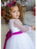 Beaded Pearl White Satin Tulle Flower Girl Dress